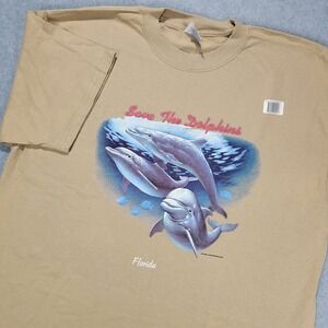Save The Dolphins Florida Graphic T Shirt Brown Size‎ XL Animals Earth